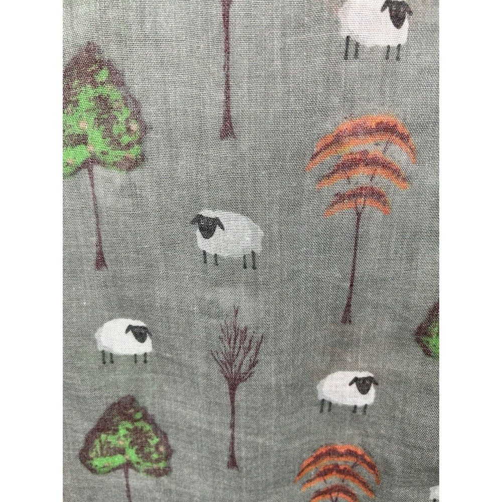 Whimsical Sheep & Trees Lightweight Scarf Wrap - Grey Scandi Gauze Shawl 71x36 - Picture 2 of 4
